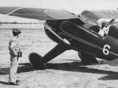 Hall Bulldog at Cleveland OH with Bob Hall, left rear view, September 5, 1932, canopy off